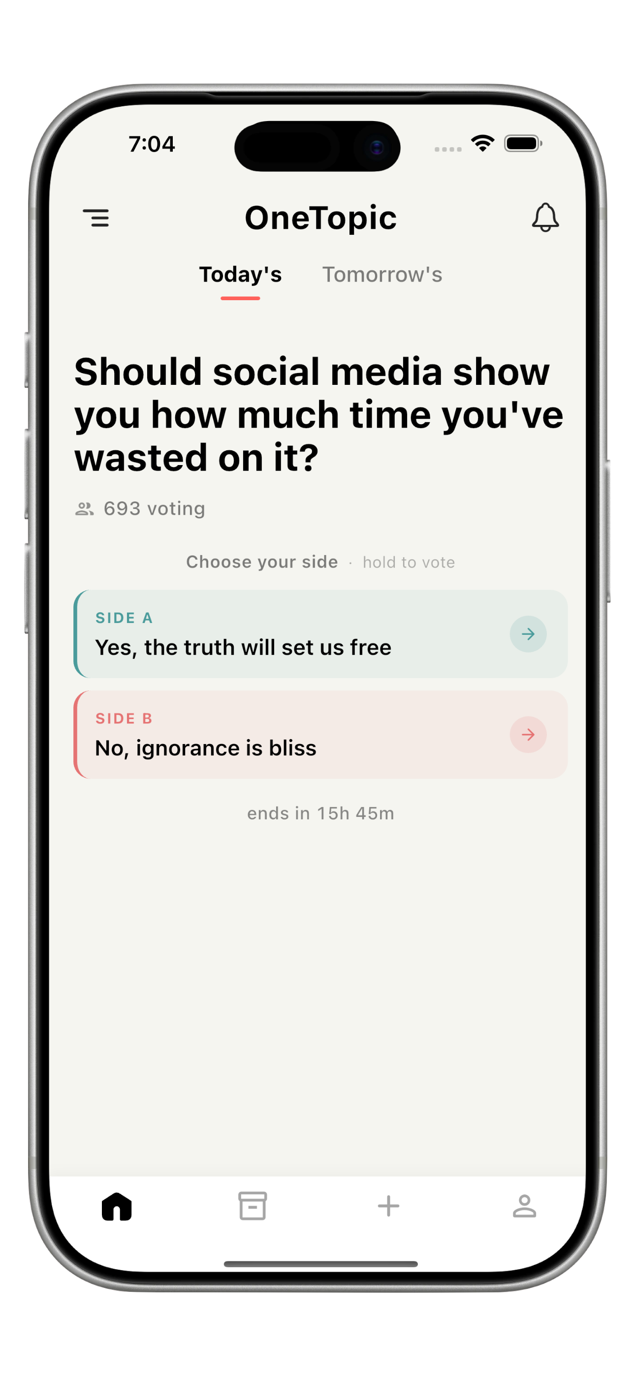 OneTopic — today's question screen